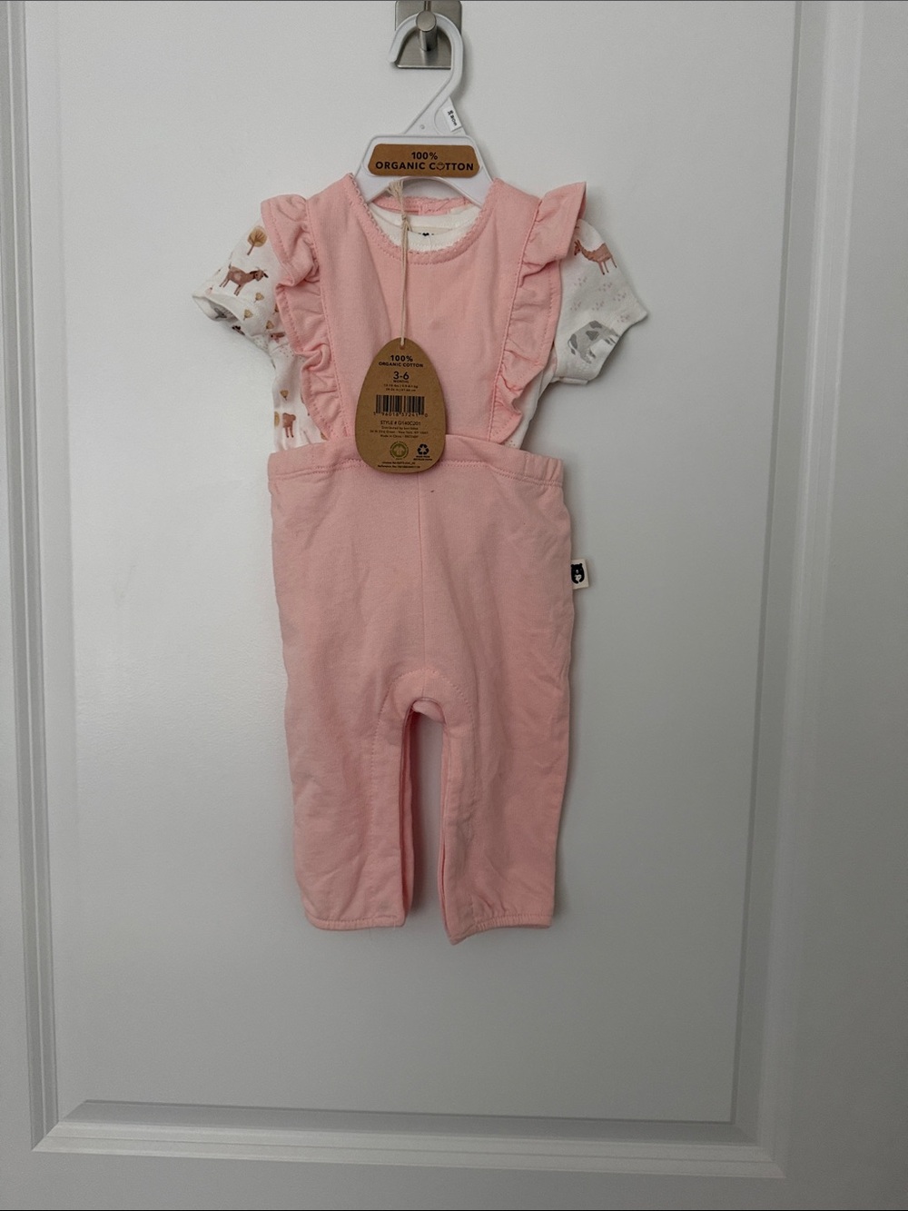 Pink Ruffle Romper Set with Printed Onsie